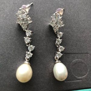 Pearl and CZ drop earrings Sterling Silver